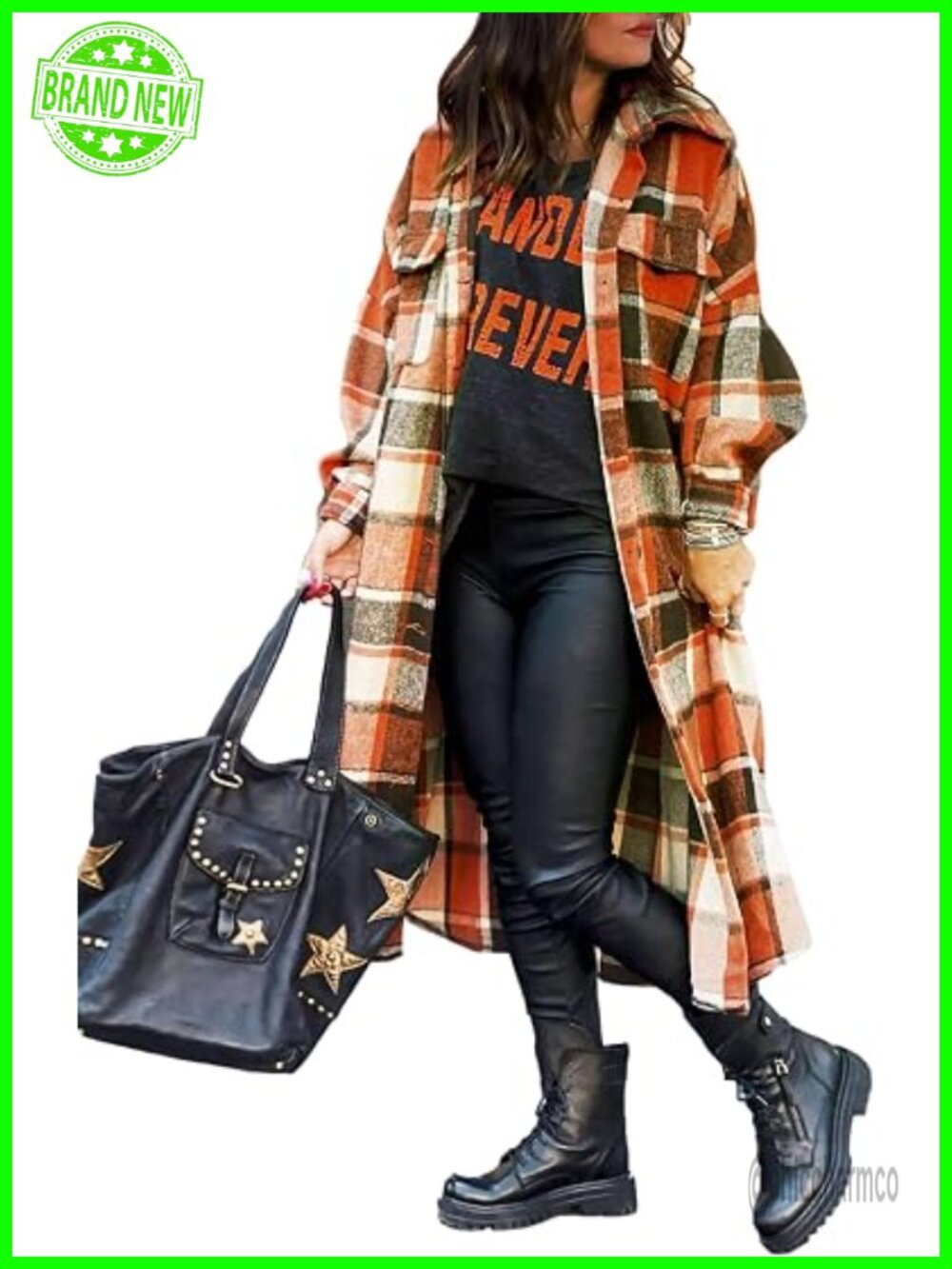 Plaid Coat Women Button Down Long Flannel Jacket